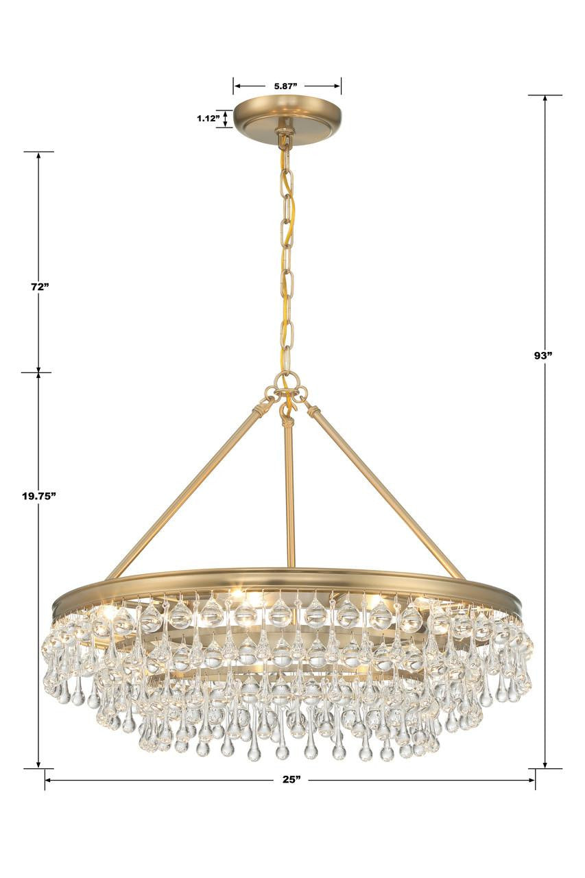 Crystorama Calypso Chandelier - Vibrant Gold, Clear Glass Drops 19.75"H