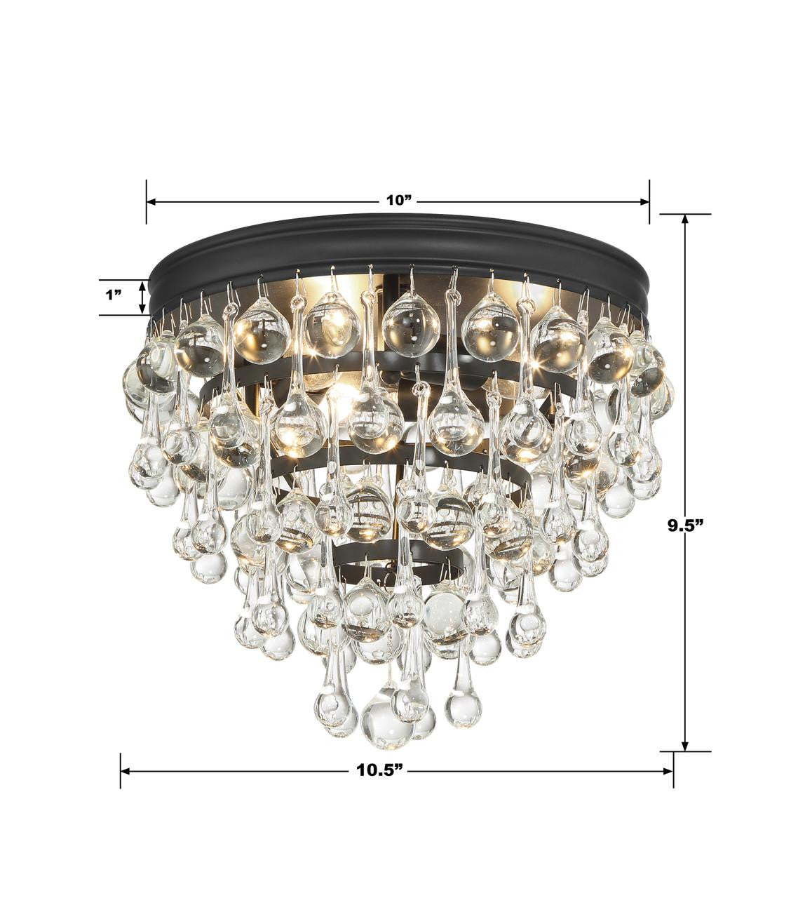 Crystorama Calypso Flush Mount - Matte Black, Clear Glass Drops 9.5"H