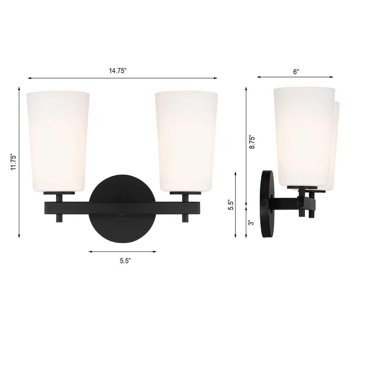 Crystorama Colton 2 Light Bathroom Vanity - Black 11.75"H