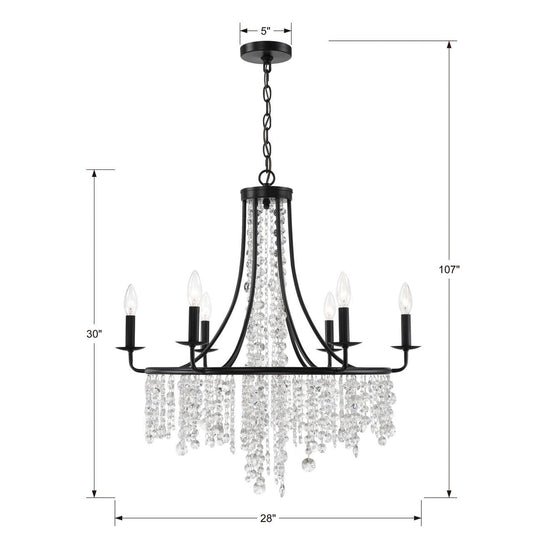 Crystorama Gabrielle Chandelier - Matte Black, Hand Cut Crystal 30"H