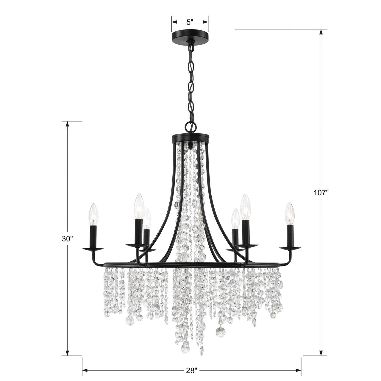 Crystorama Gabrielle Chandelier - Matte Black, Hand Cut Crystal 30"H