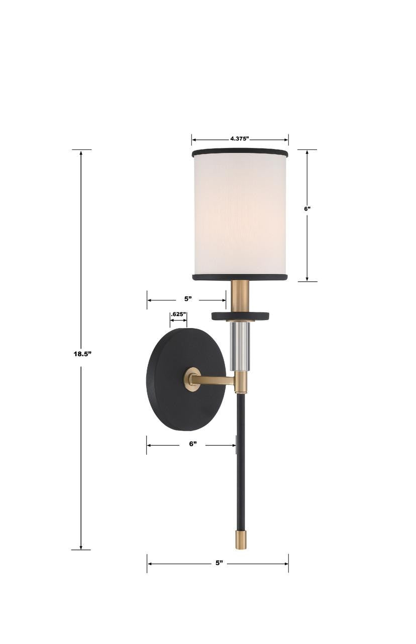 Crystorama Hatfield 1 Light Wall Sconce - Black Forged, Vibrant Gold, Crystal Accents 18.5"H