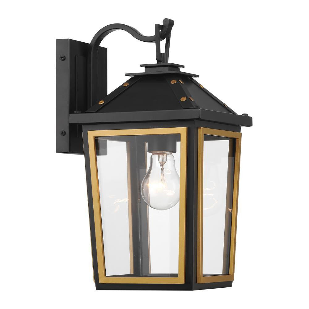 Crystorama Hawkins 1 Light Outdoor Wall Sconce Matte Black, Textured Gold