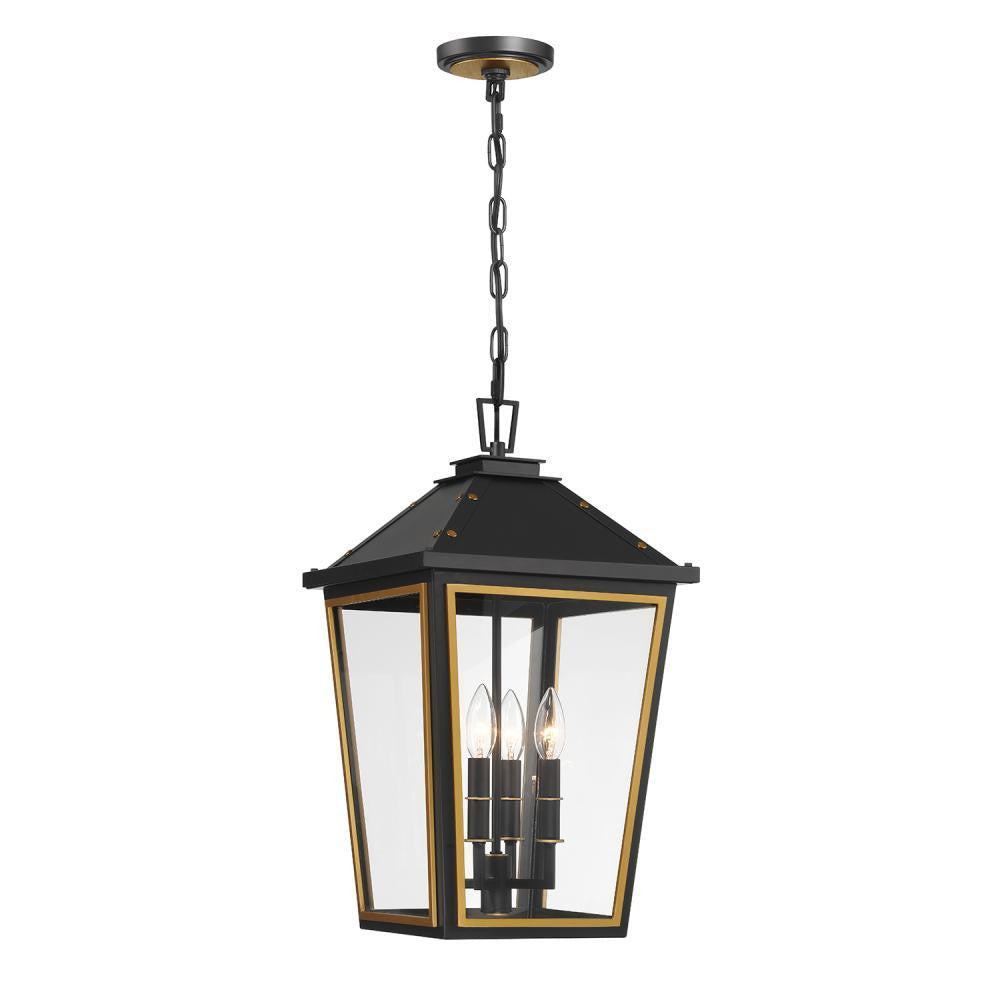 Crystorama Hawkins 4 Light Outdoor Pendant Matte Black, Textured Gold