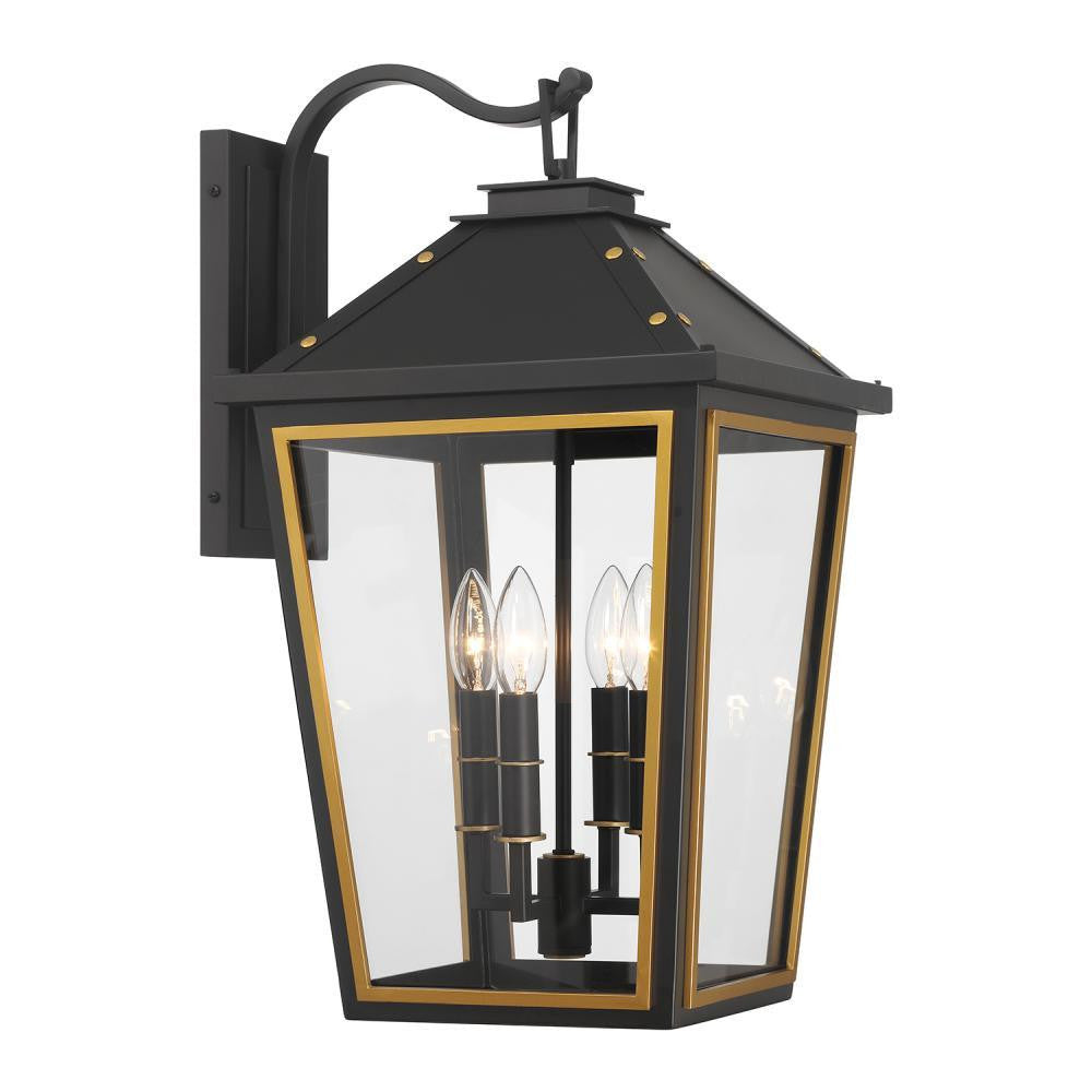 Crystorama Hawkins 4 Light Outdoor Sconce Matte Black, Textured Gold