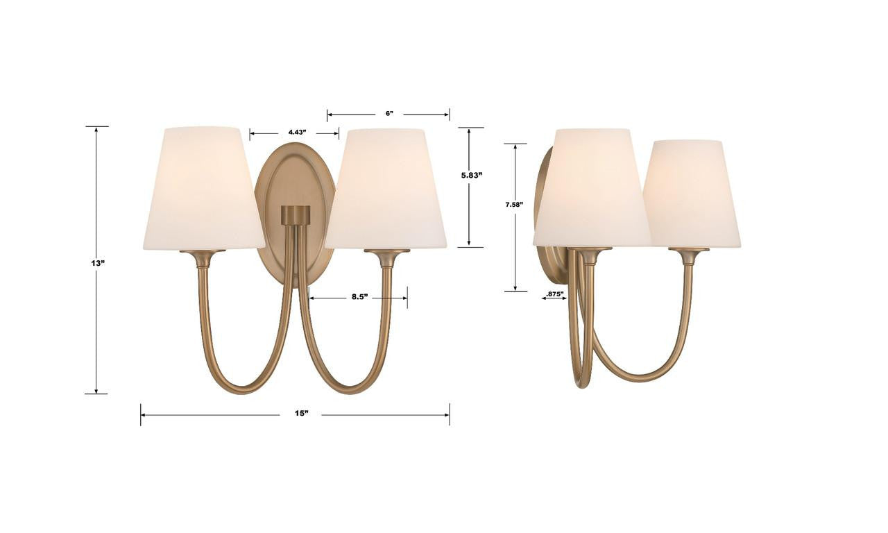 Crystorama Juno 2 Light Wall Sconce - Vibrant Gold 13"H