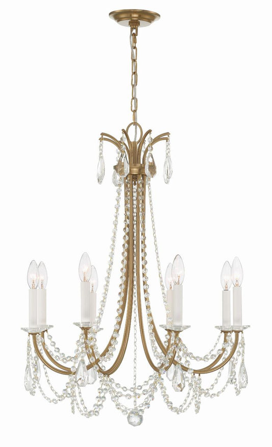 Crystorama Karrington Chandelier - Aged Brass, Hand Cut Crystal 31"H