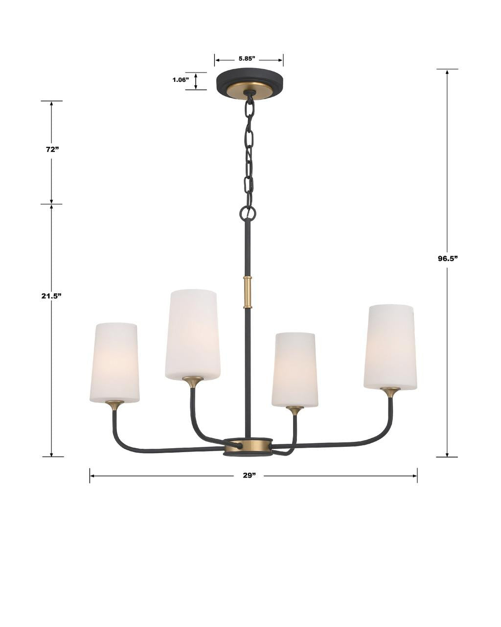 Crystorama Niles Chandelier - Black Forged, Modern Gold 21.5"H
