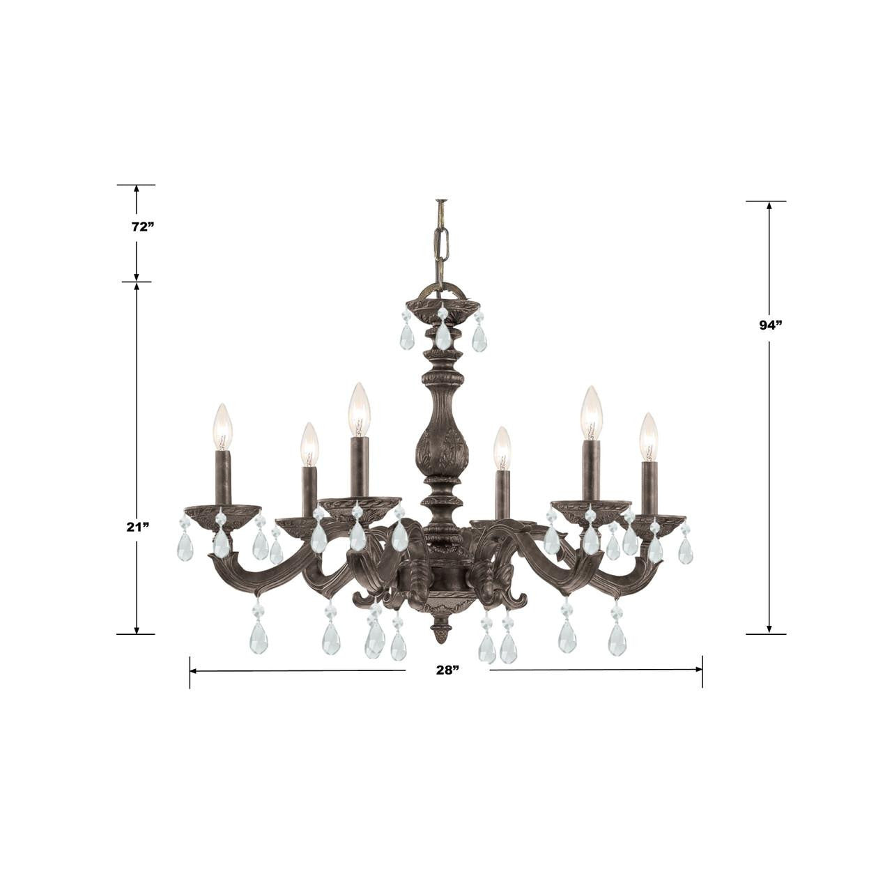 Crystorama Paris Market Chandelier - Venetian Bronze, Hand Cut Crystal 21"H