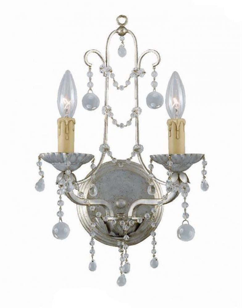Crystorama Paris Market 2 Light Wall Sconce Silver Leaf