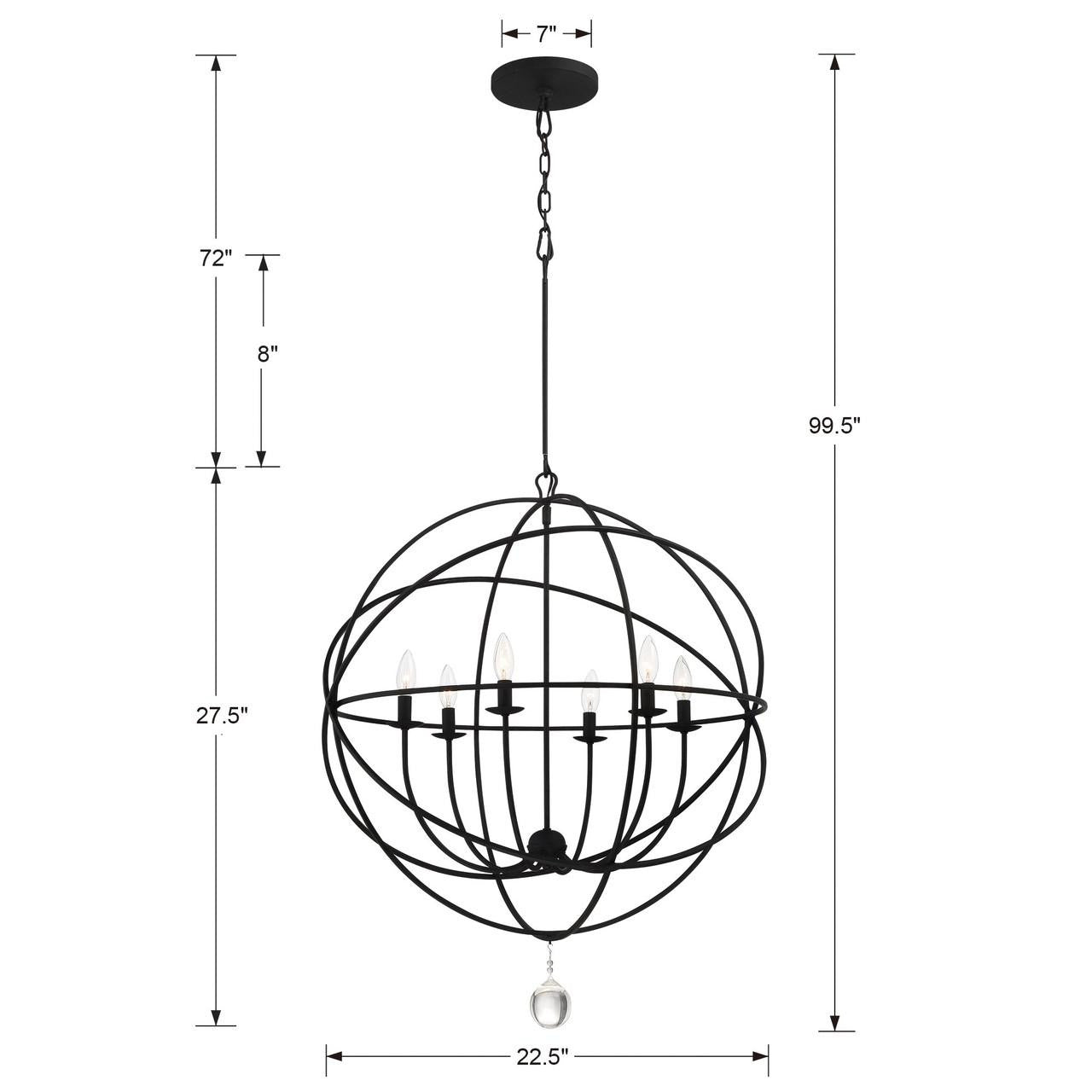 Crystorama Solaris Chandelier - Black, Clear Glass Drops 27.5"H