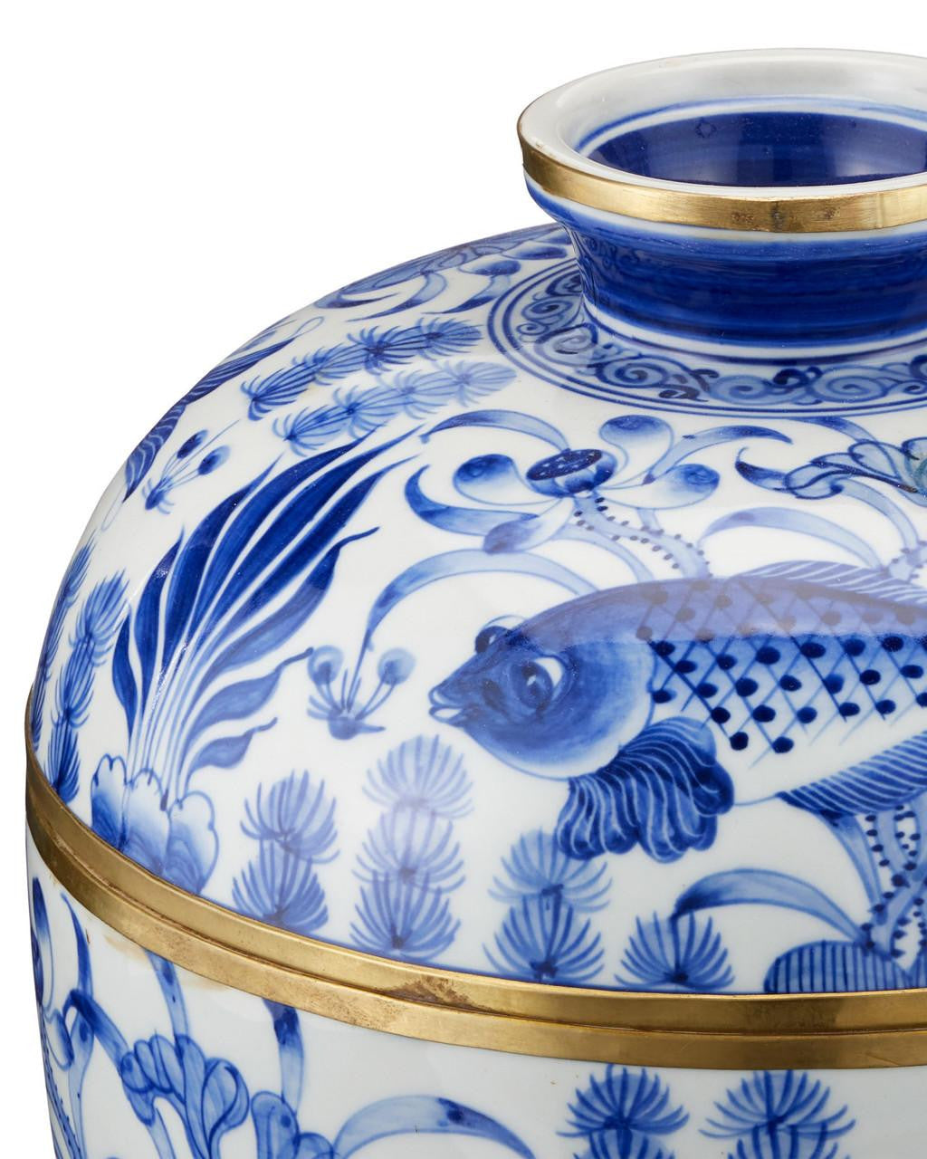 Currey and Company Blue & White Rice Tureen, Set of 3