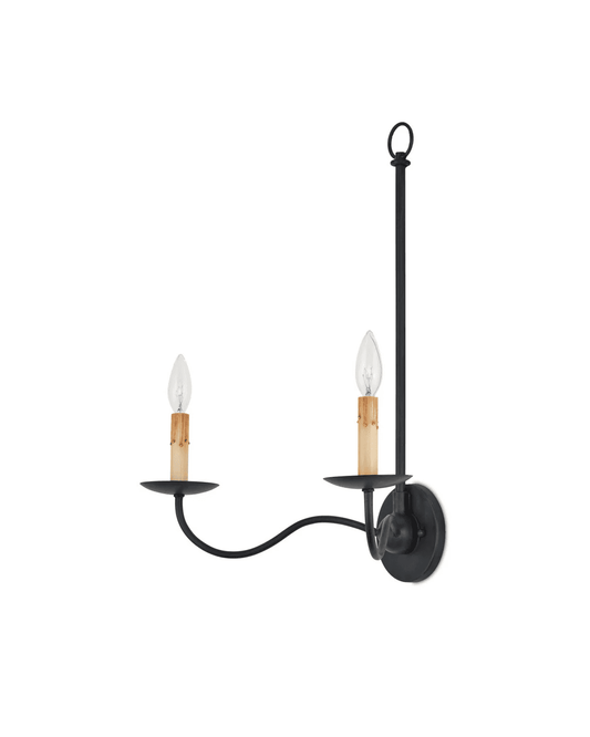 Currey and Company Saxon Double-Light Black Wall Sconce