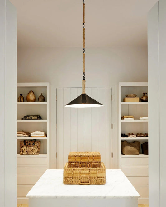 Ocracoke Pendant, 1-Light, Sugar White, Blacksmith, Natural Rope, 20"W, Currey and Company (9000-0639 RP39)