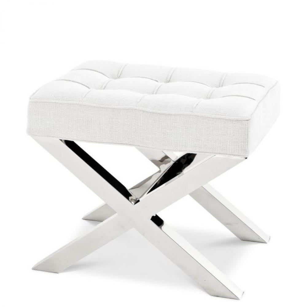 Eichholtz Beekman Place Stool White, Polished Stainless Steel
