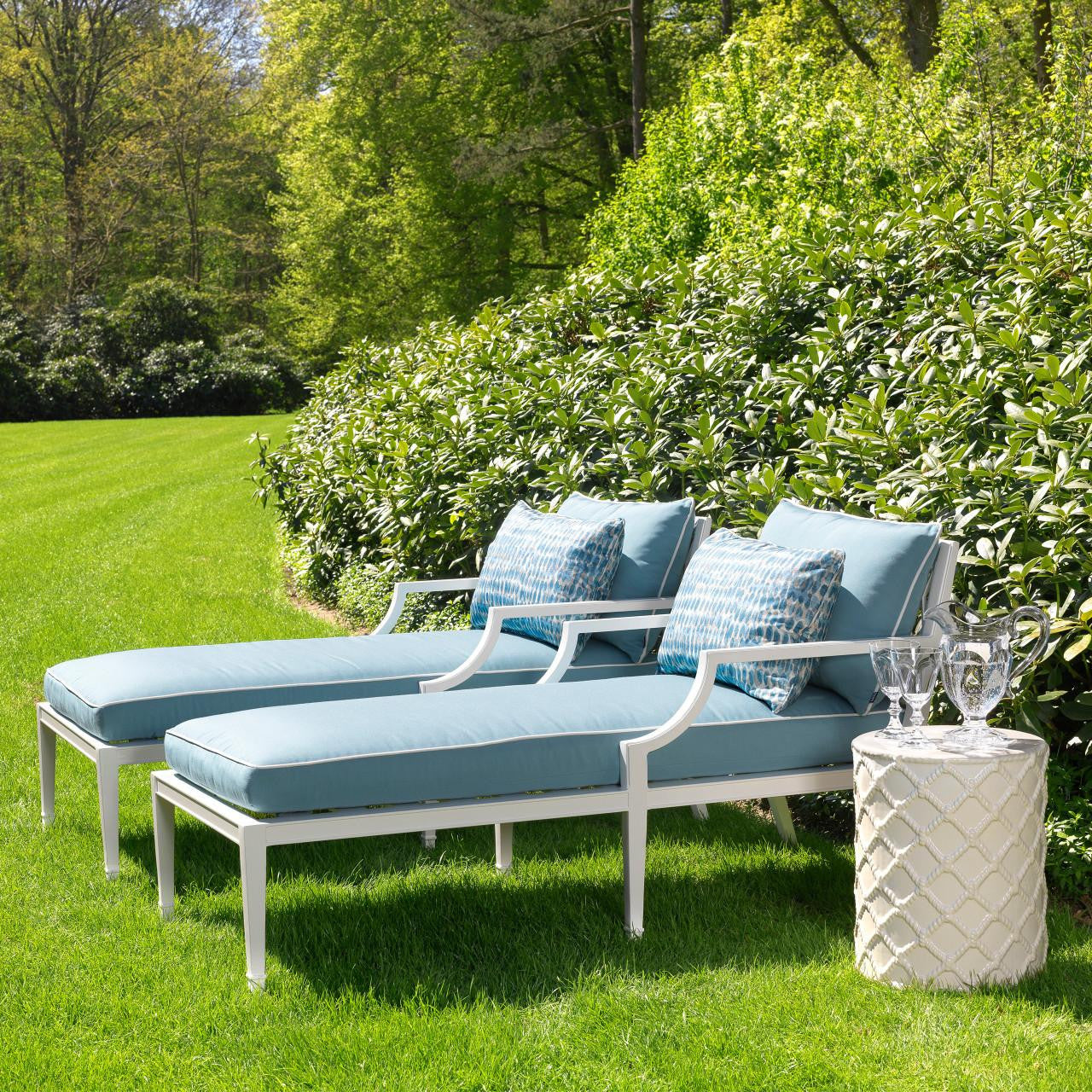 Eichholtz Bella Vista Outdoor Chaise Lounge, Mineral Blue, White Frame, 26.97"W (113221 YV0J041RR1)