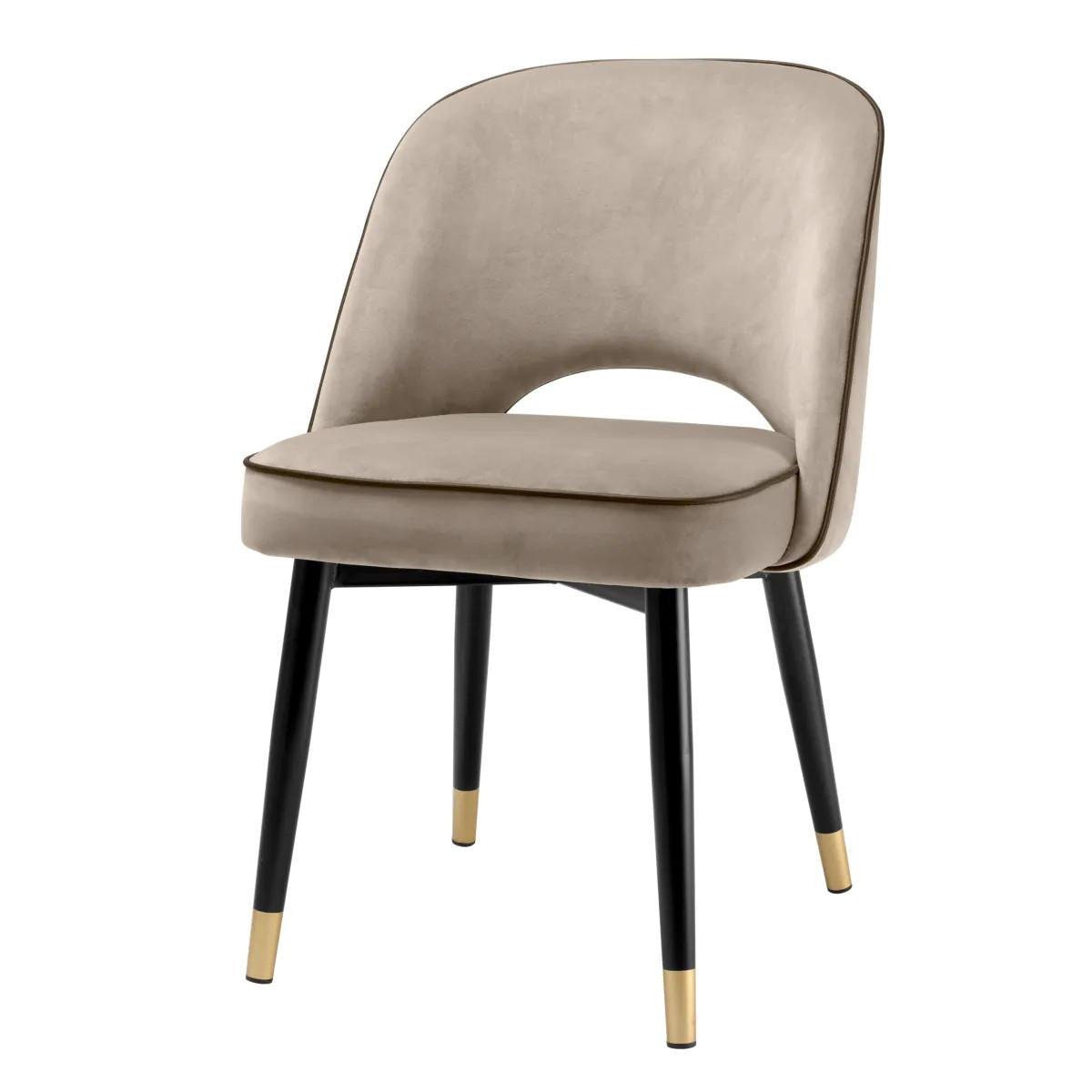 Eichholtz Cliff Dining Chair, Set of 2, Savona Greige Velvet, Black Piping, Black & Brass Legs, 33.07"H (A113523 YV0J03YX1D)