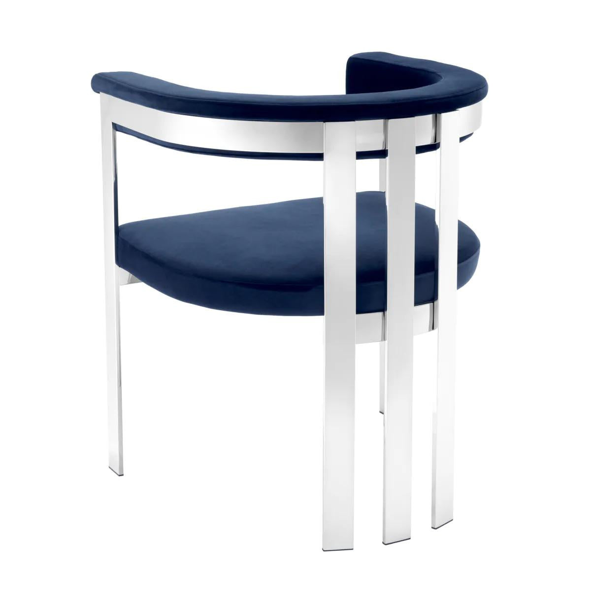 Eichholtz Clubhouse Dining Chair, Midnight Blue Velvet, Polished Stainless Steel, 28.74"H (A112299 YV0J03YX1G)
