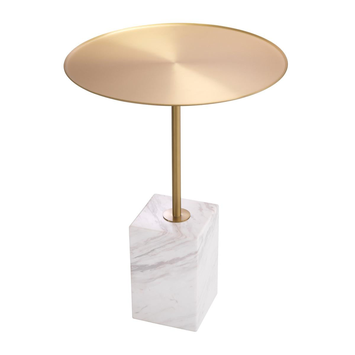 Eichholtz Cole Side Table, Brushed Brass, White Marble Base, 24.41"H (115543 YV0J041UQ2)