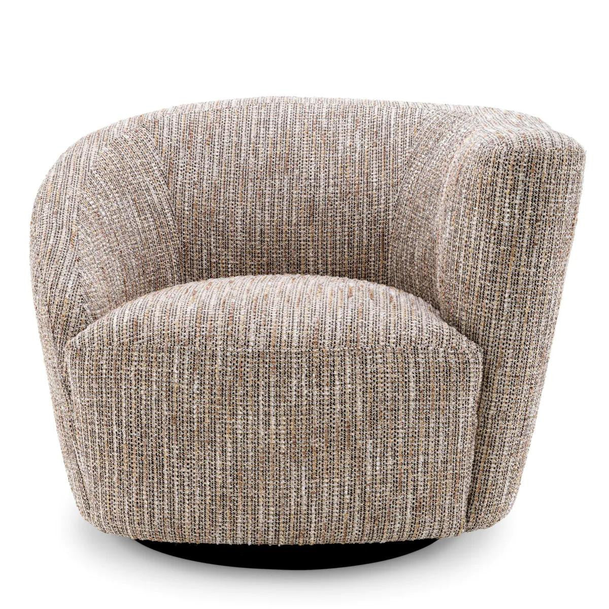 Eichholtz Colin Swivel Chair, Right, Mademoiselle Beige Fabric, Black Base, 35.43"W (A115433 YV0J041VR1)