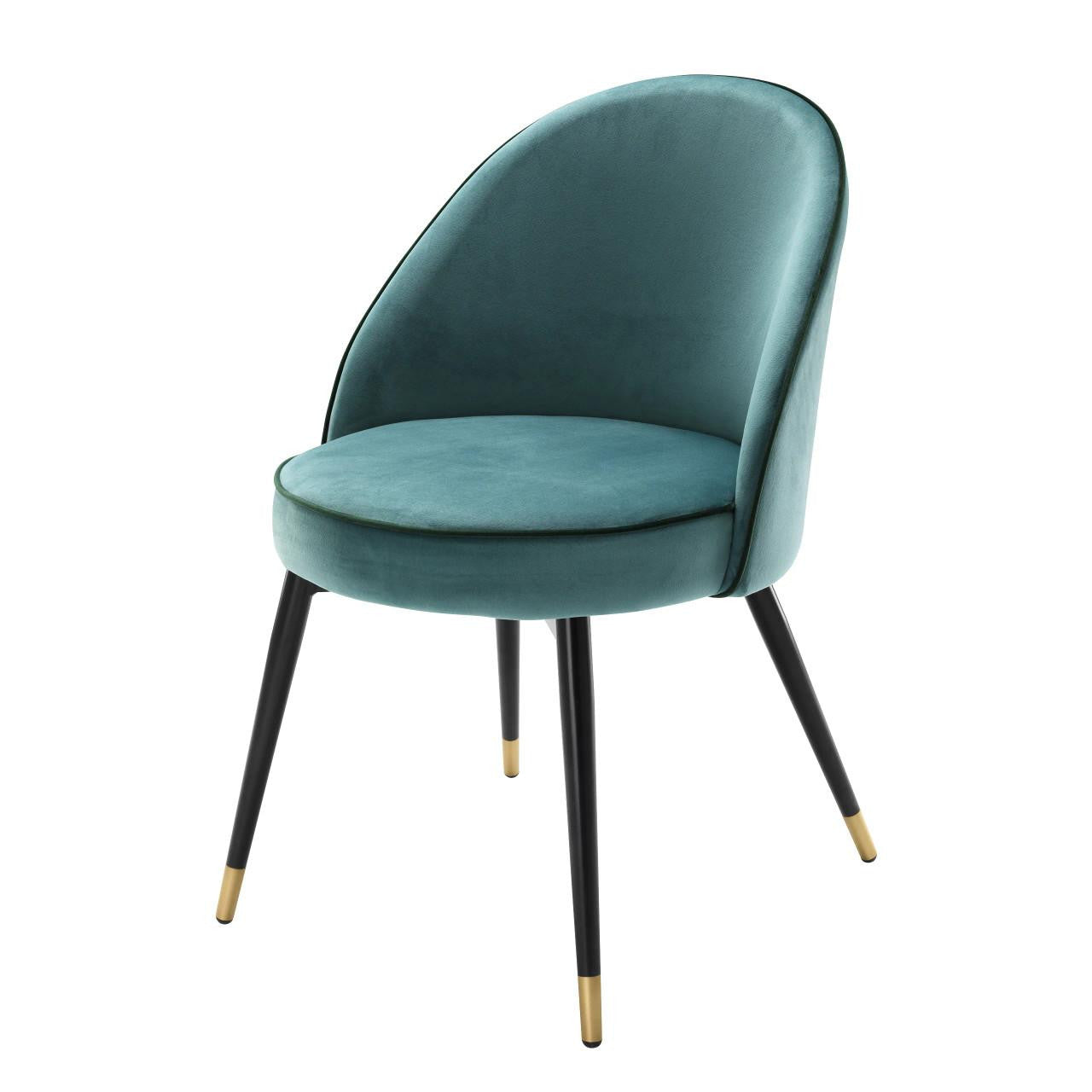 Eichholtz Cooper Dining Chair, Set of 2, Turquoise Velvet, Black & Brass Legs, 32.68"H (A113123 YV0J03YXXT)