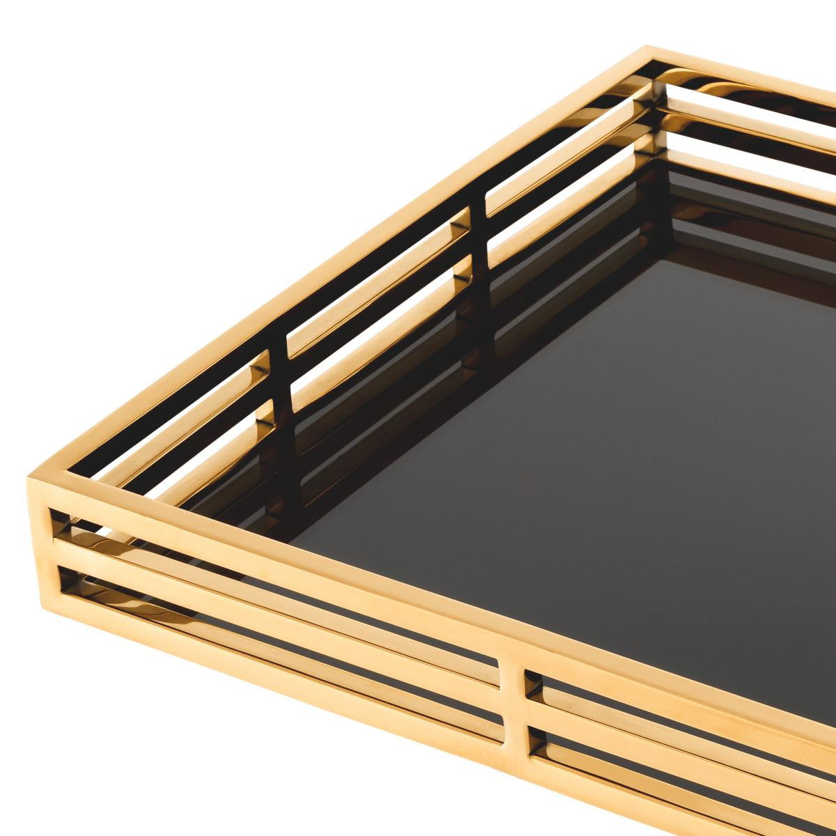 Eichholtz Giacomo Tray, Gold, Black Glass, 22.05"W (112883 YV0J041WQA)