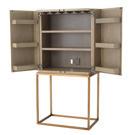 Eichholtz Highland Wine Cabinet, Washed Oak, Brushed Brass, 31.89"W (111464 YV0J041ZKZ)