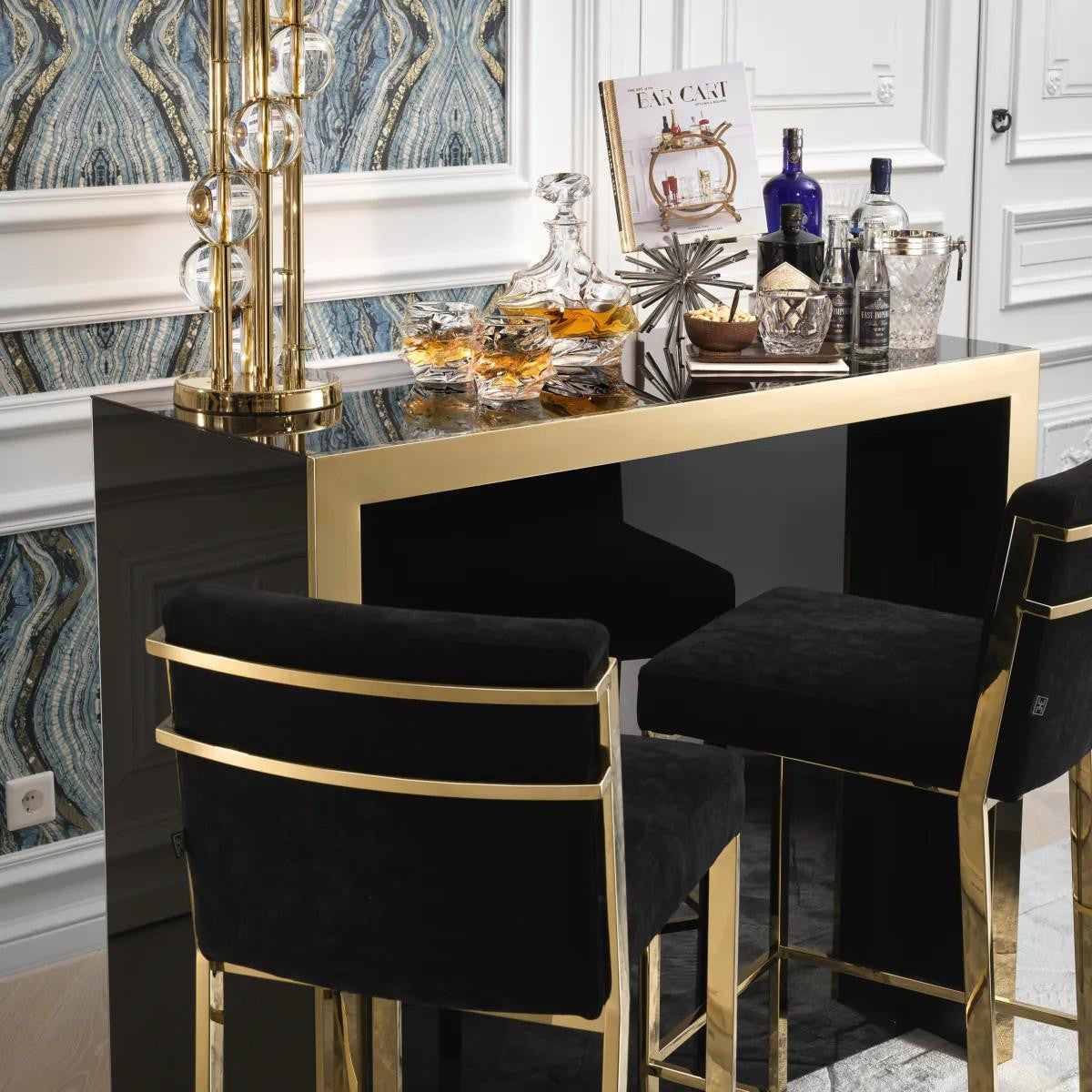 Eichholtz Scott Bar Stool, Black Velvet, Gold Frame, 39.76"H (A111419 YV0J03YP6G)