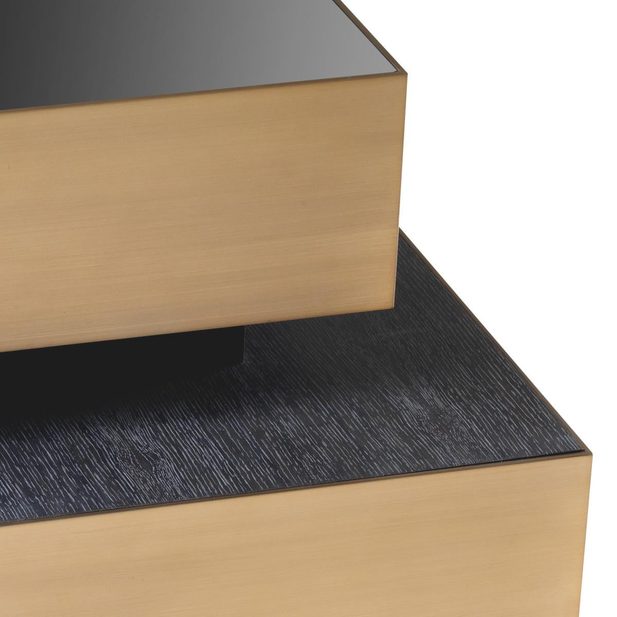 Eichholtz Shelton Side Table, Brushed Brass, Black Glass, Charcoal Gray, 18.9"H (114434 YV0J041UT8)