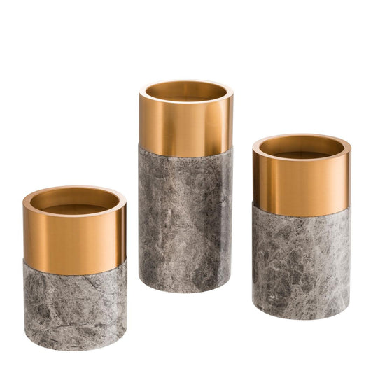 Eichholtz Sierra Candle Holder, Set of 3, Gray Marble, Brushed Brass, 4.72"W (113286 YV0J03YR54)