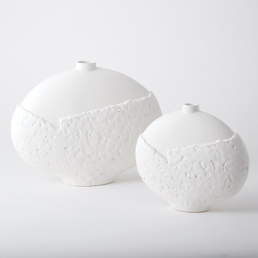 Global Views Asymmetrical Stipple Small Matte White Vase