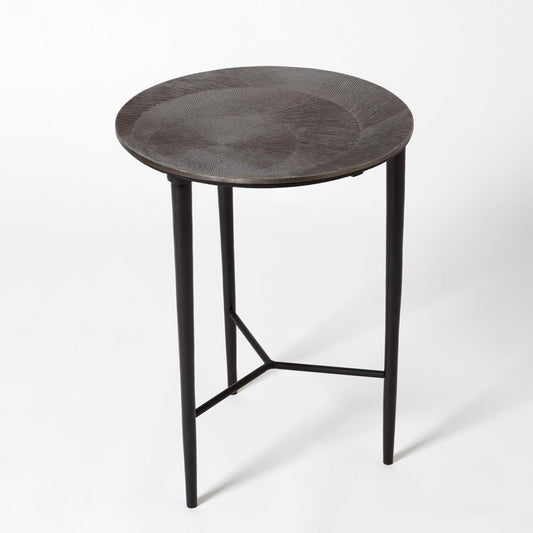 Global Views Circle Etched Black Nickel Accent Table