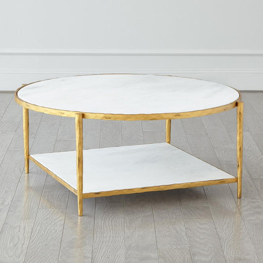 Global Views Circle/Square Gold with White Marble Cocktail Table