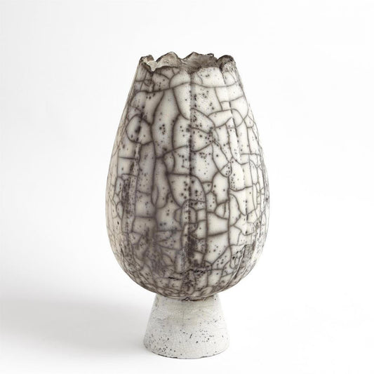 Global Views Crackled Footed Large Black Raku Vase