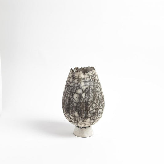 Global Views Crackled Footed Small Black Raku Vase