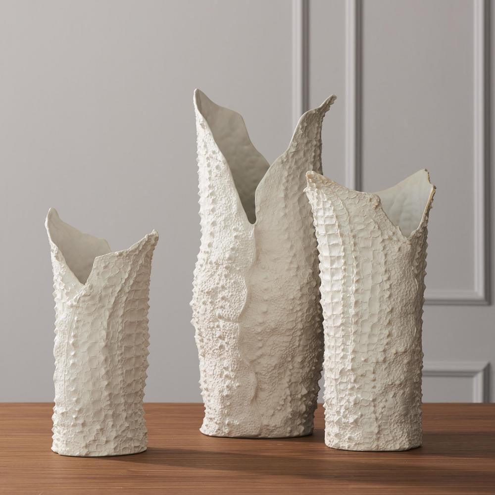 Global Views Crocodile Large Matte White Vase