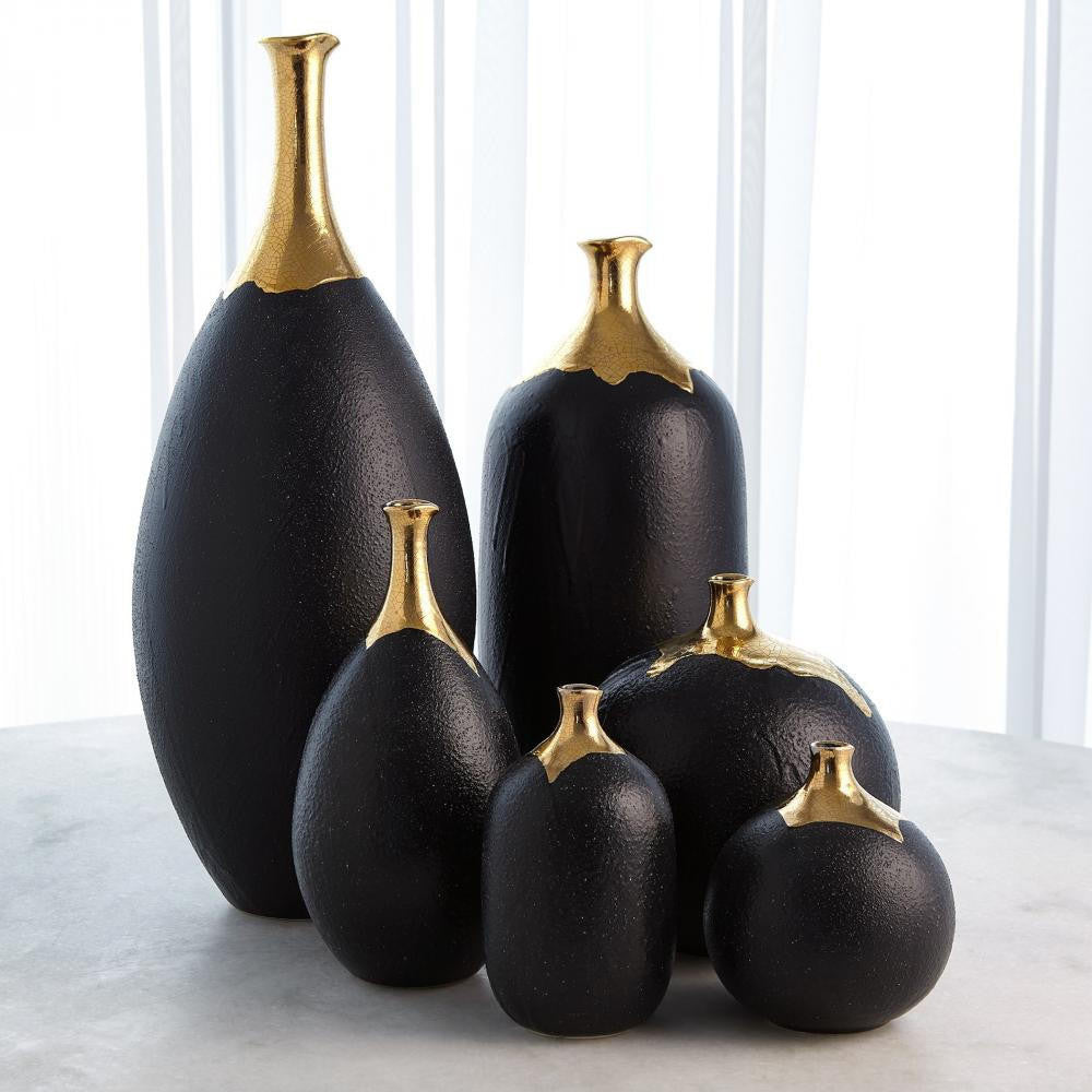 Global Views Dipped Large Golden Crackle/Black Slender Vase