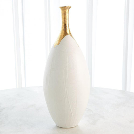 Global Views Dipped Large Golden Crackle/White Slender Vase