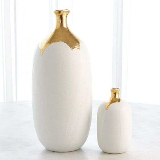 Global Views Dipped Small Golden Crackle/White Cylinder Vase