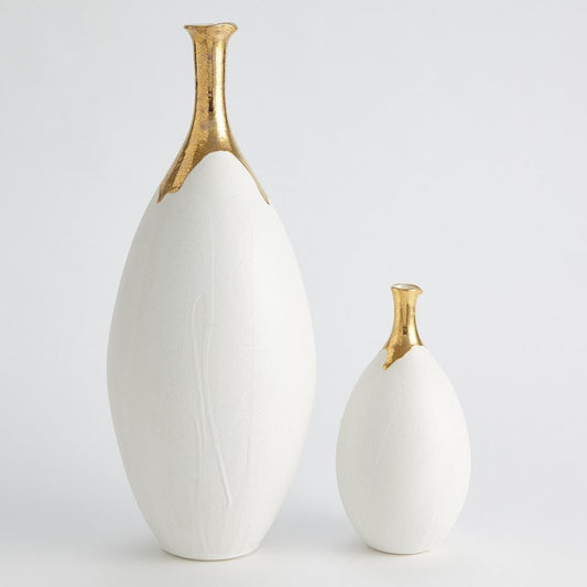 Global Views Dipped Small Golden Crackle/White Slender Vase