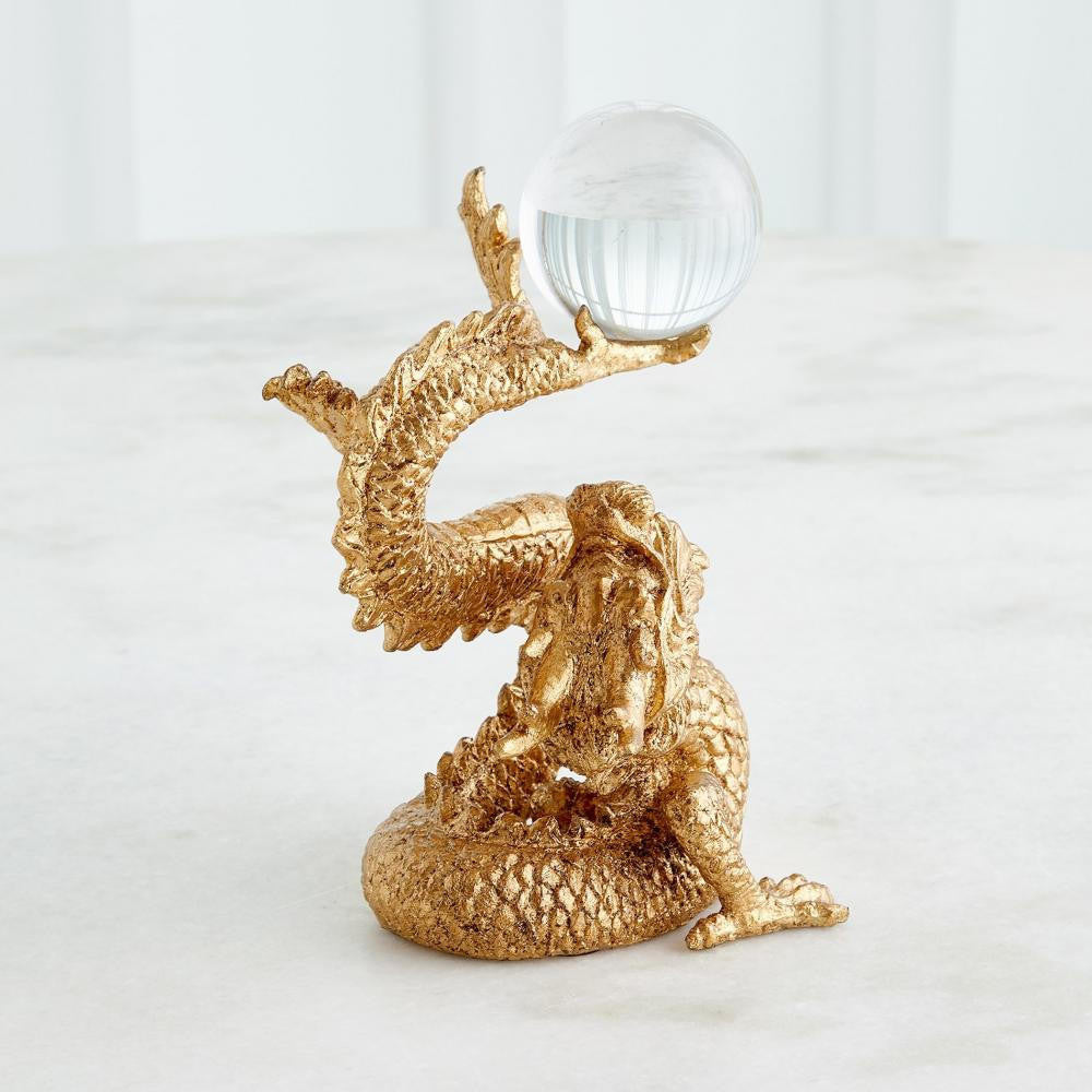 Global Views Dragon Holding Gold Leaf Sphere