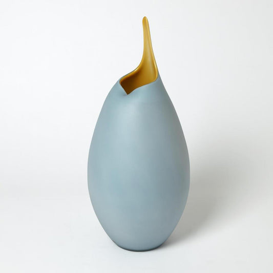 Global Views Frosted Large Blue Vase with Amber Casing