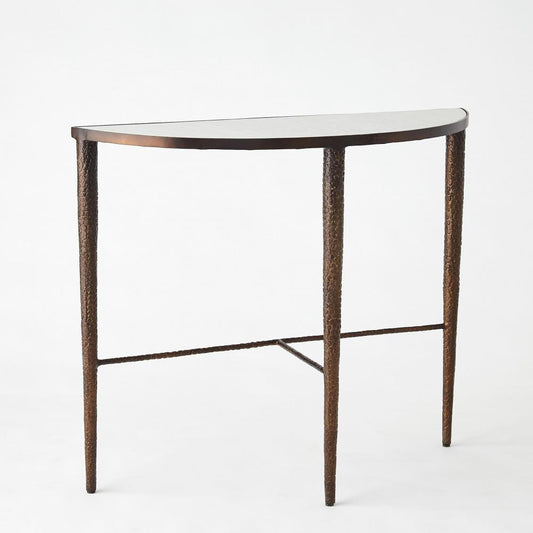 Global Views Hammered Bronze with White Marble Console