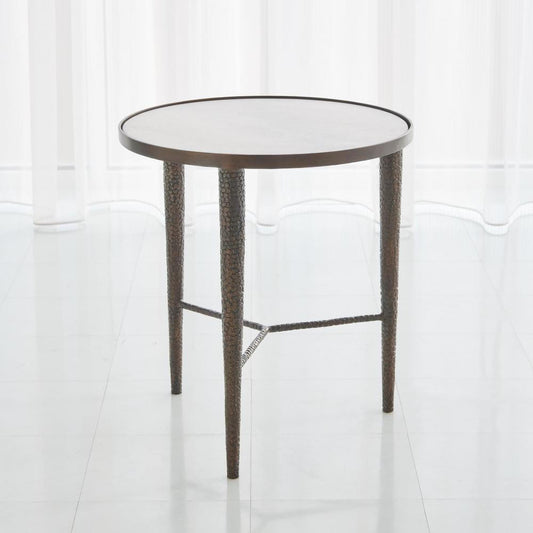 Global Views Hammered Bronze with White Marble End Table