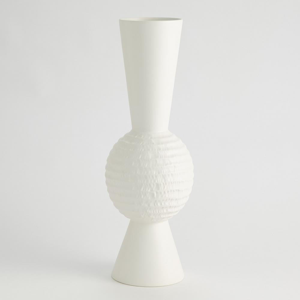 Global Views Low Chiseled Orb Small Matte White Vase