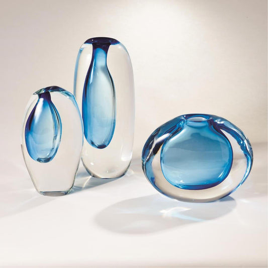 Global Views Offset Large Light Blue Vase