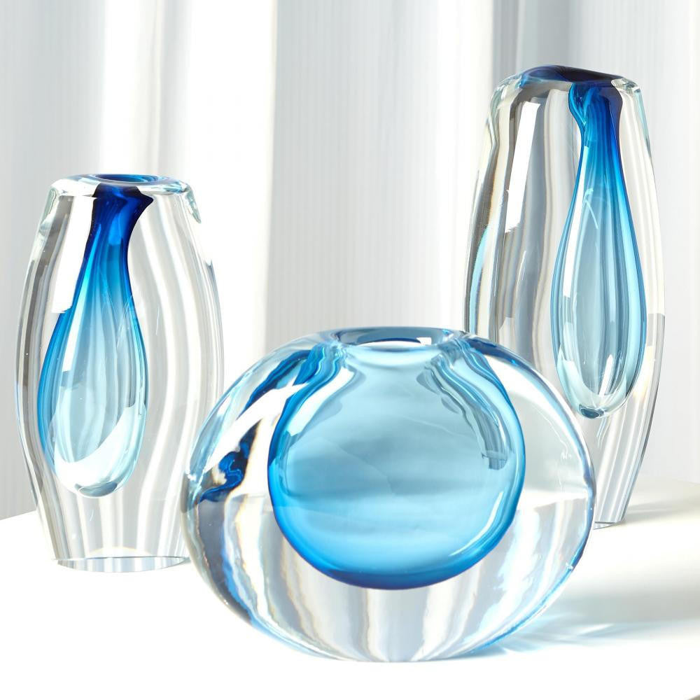 Global Views Offset Small Light Blue Vase