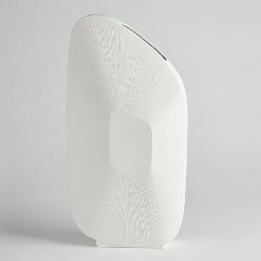 Global Views Offset Square Scratch Tall Matte White Vase