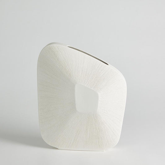 Global Views Offset Square Scratch Wide Matte White Vase