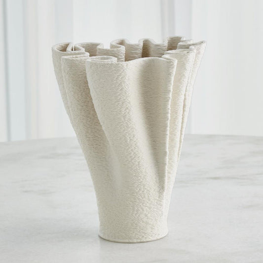 Global Views Ripple Printed Tall Matte White Vase